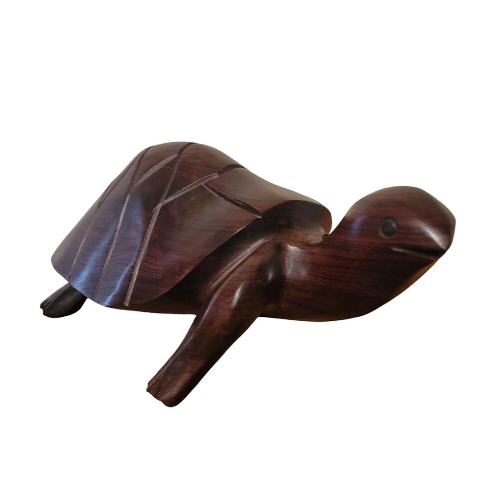 Large 11.5" Vintage Hand Carved Wooden Ironwood Turtle Sculpture Excellent